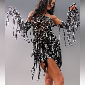 Monochrome Twist Marl Knit Mini Dress & Sleeves